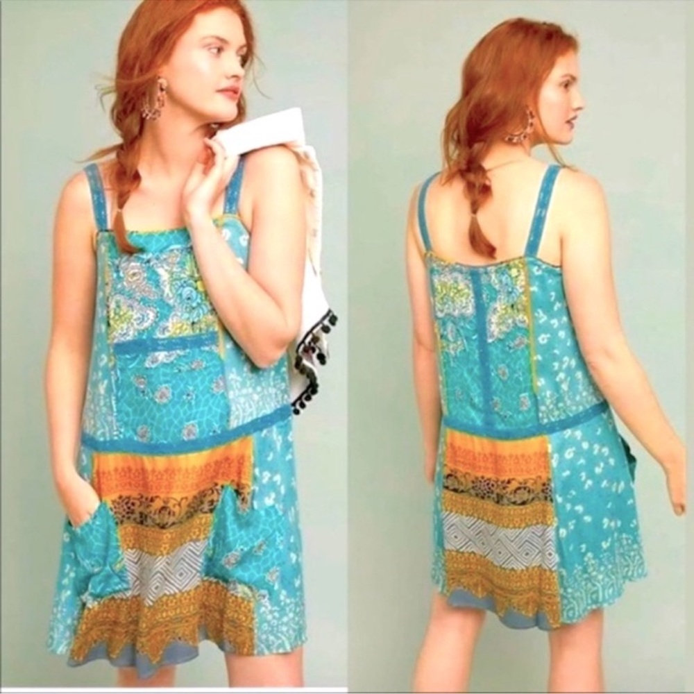 Anthropologie Tiny Scarf Print Patchwork Mini Dre… - image 1